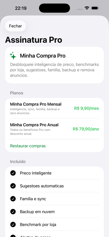 Tela de assinatura Pro
